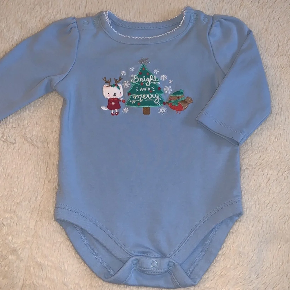Gymboree 3-6M Bright & Merry Holiday Onesis Blue